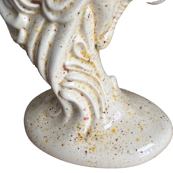 Pair Of 12" Tall Cream/yellow/orange Speckle MCM Rooster And Hen (hen Damaged) - Picture 4 of 16